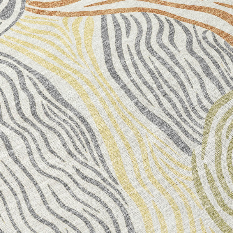 5' X 8' Linen And Green Ikat Washable Indoor Outdoor Area Rug Homeroots Outdoor