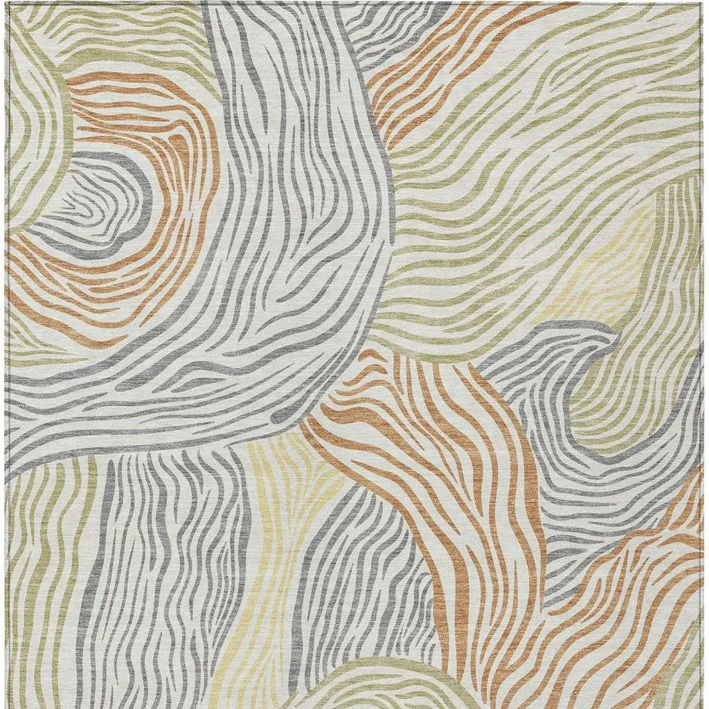 5' X 8' Linen And Green Ikat Washable Indoor Outdoor Area Rug Homeroots Outdoor