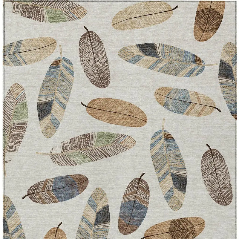5' X 8' Linen And Ivory Botanical Leaves Washable Indoor Outdoor Area Rug Homeroots Outdoor