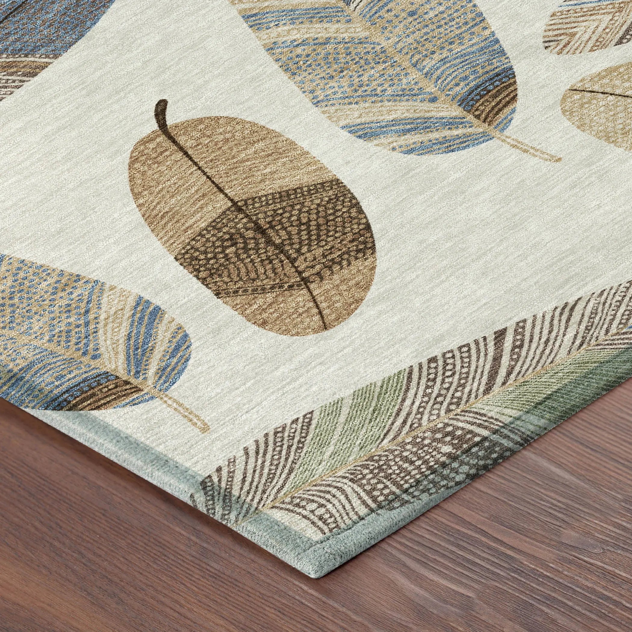 5' X 8' Linen And Ivory Botanical Leaves Washable Indoor Outdoor Area Rug Homeroots Outdoor