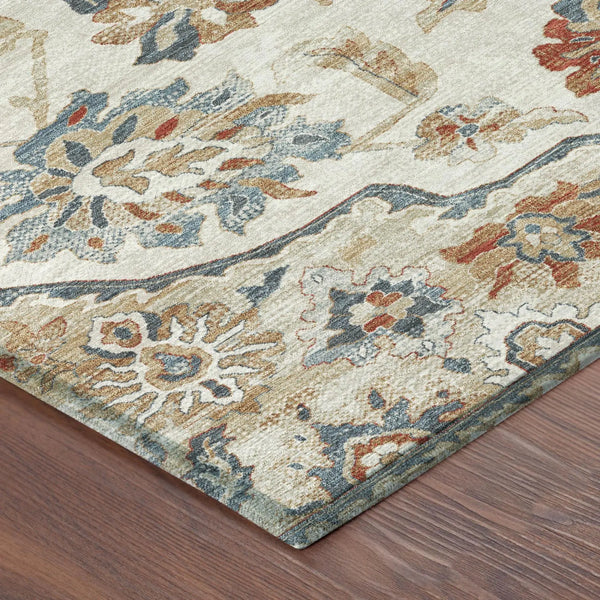 5' X 8' Linen And Ivory Floral Medallion Washable Indoor Outdoor Area Rug Homeroots Outdoor