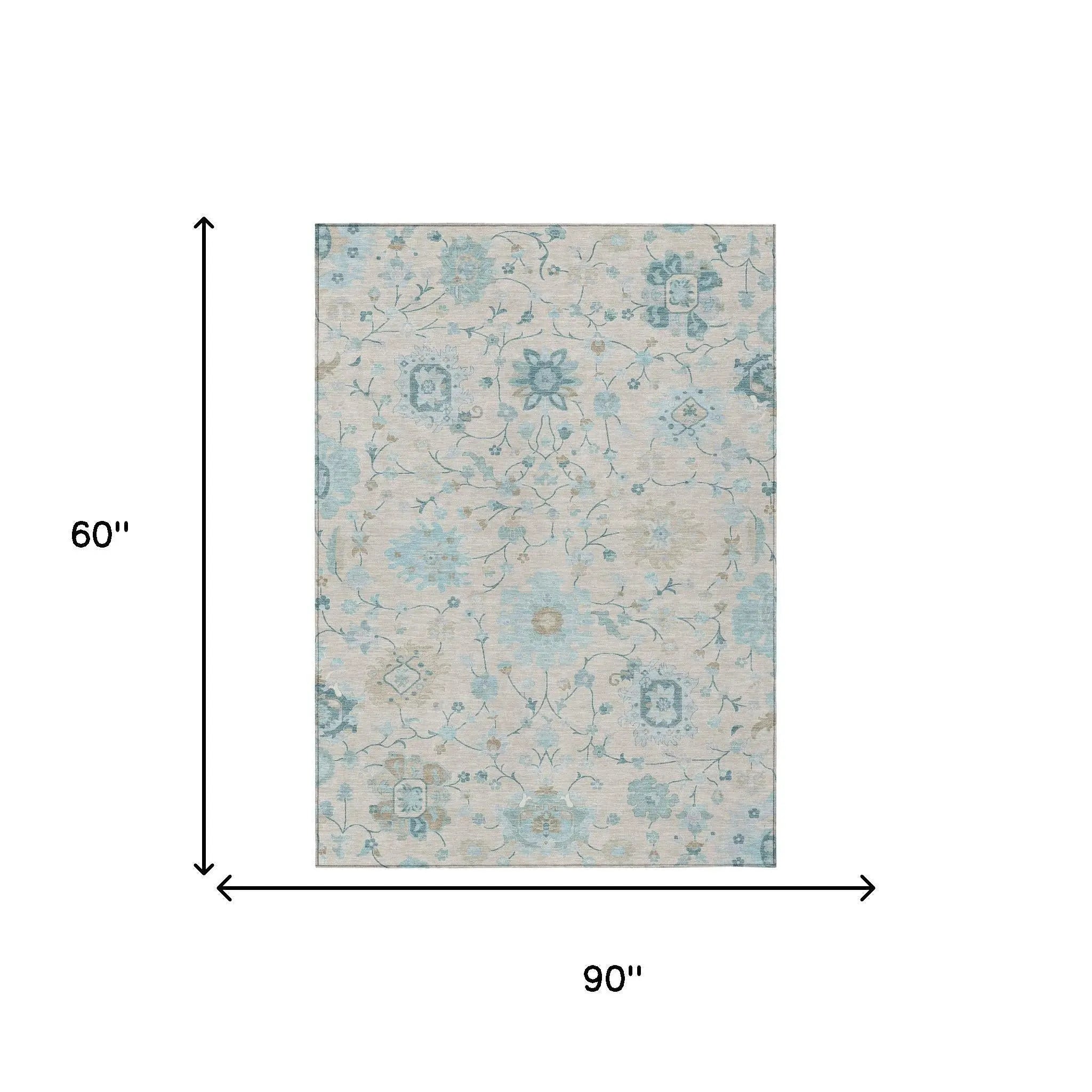 5' X 8' Linen And Ivory Floral Washable Indoor Outdoor Area Rug Homeroots Outdoor