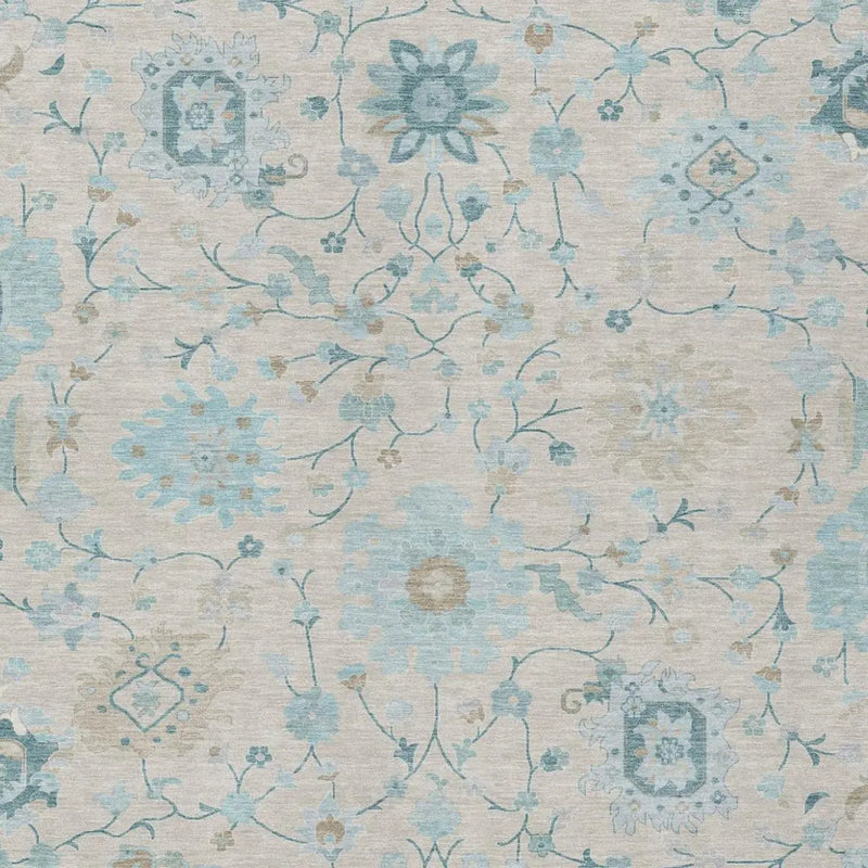 5' X 8' Linen And Ivory Floral Washable Indoor Outdoor Area Rug Homeroots Outdoor