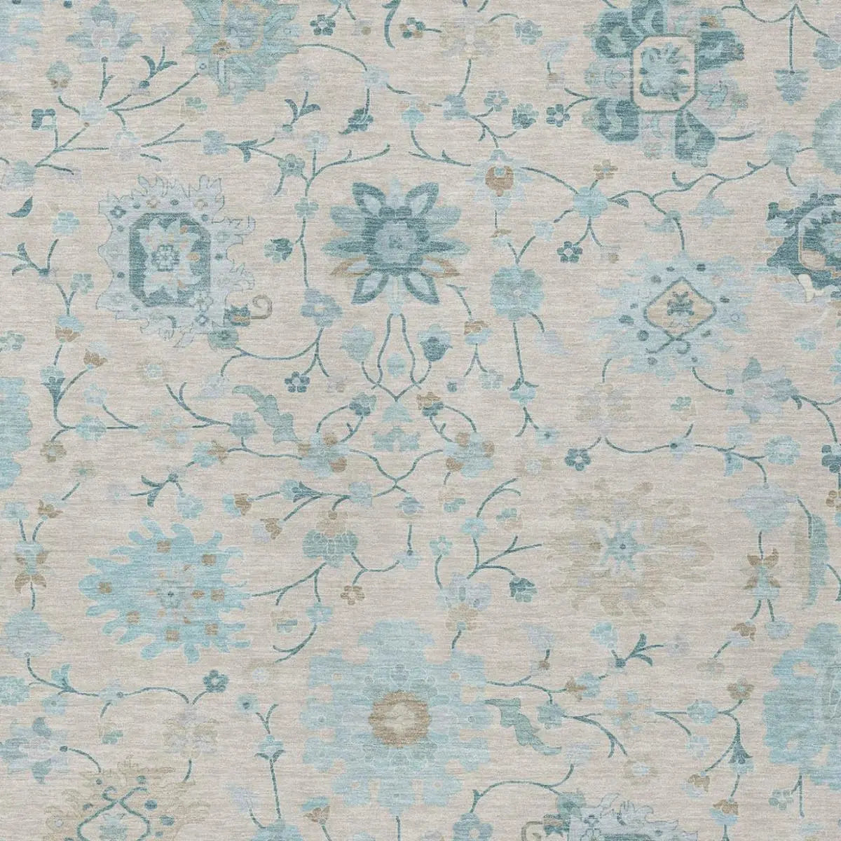 5' X 8' Linen And Ivory Floral Washable Indoor Outdoor Area Rug Homeroots Outdoor