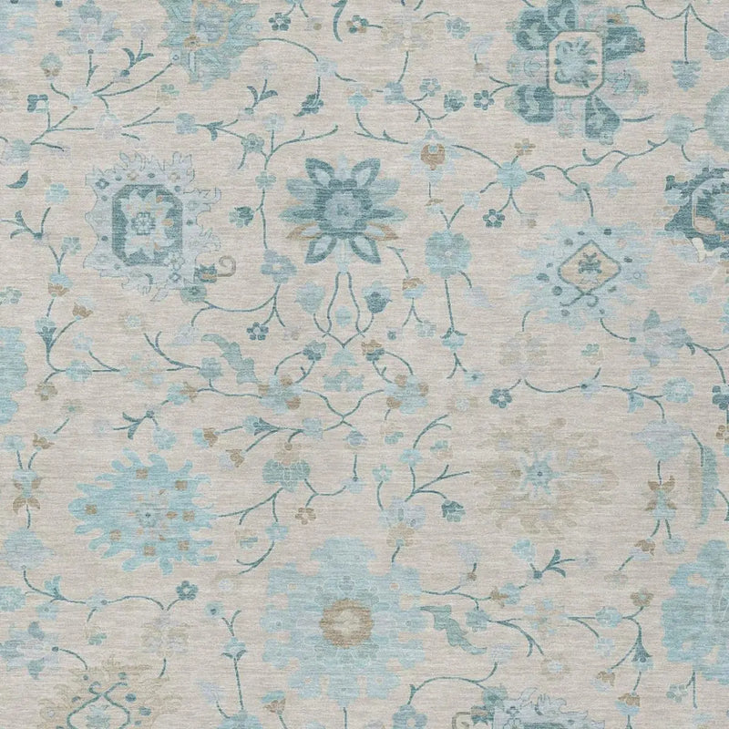 5' X 8' Linen And Ivory Floral Washable Indoor Outdoor Area Rug Homeroots Outdoor