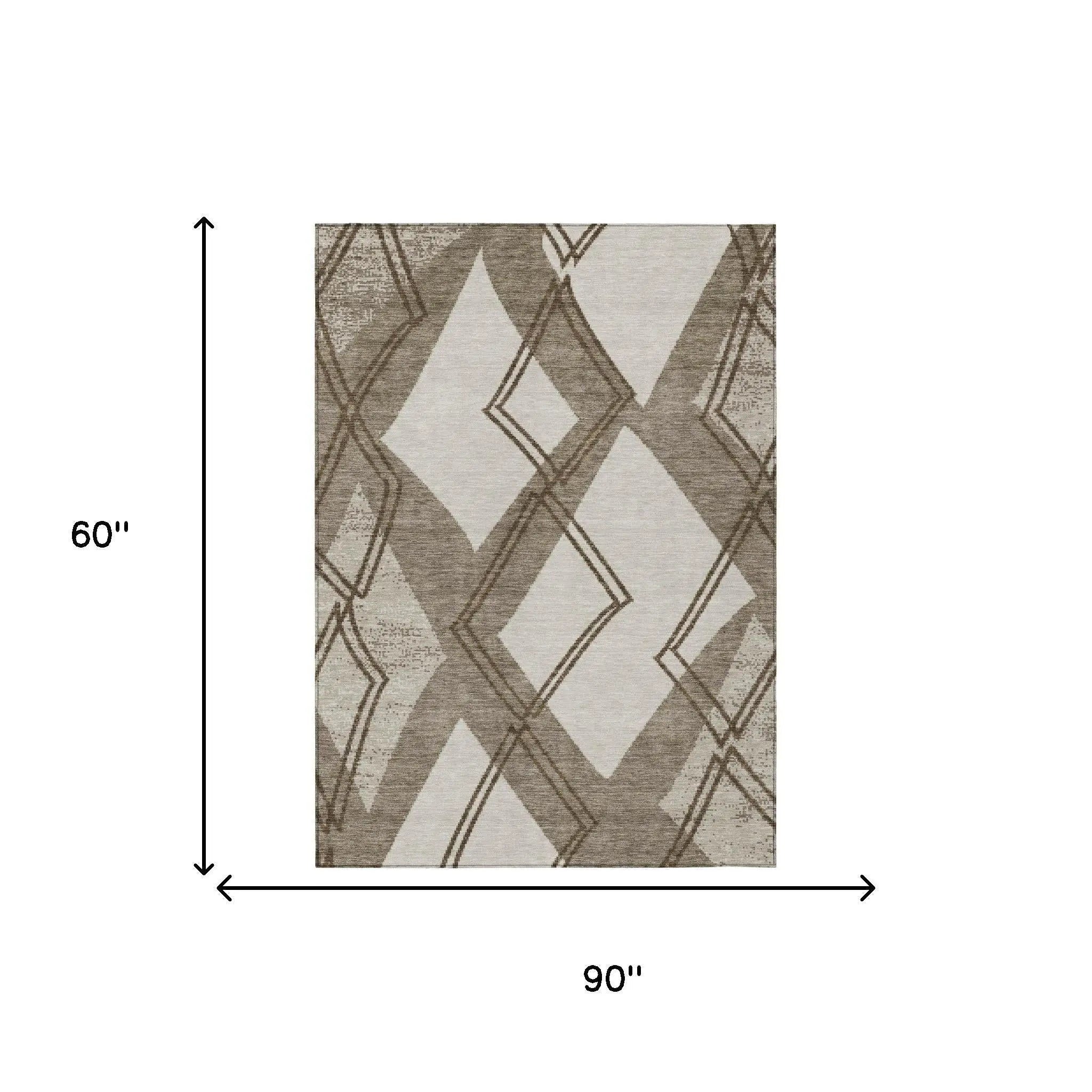 5' X 8' Linen And Ivory Geometric Washable Indoor Outdoor Area Rug Homeroots Outdoor