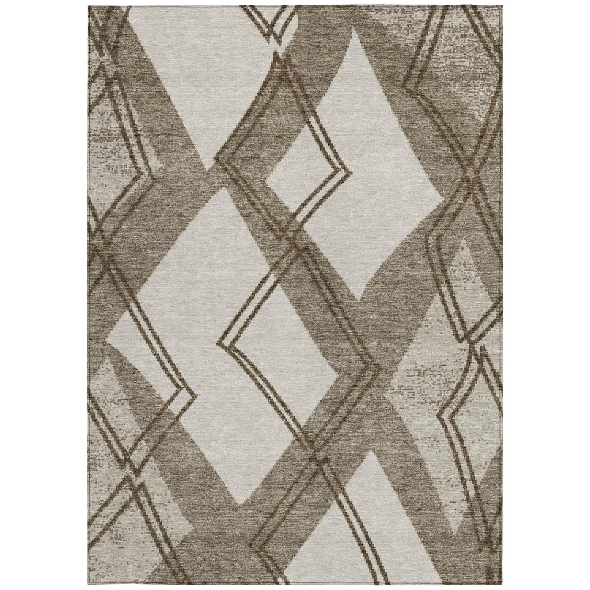 5' X 8' Linen And Ivory Geometric Washable Indoor Outdoor Area Rug Homeroots Outdoor