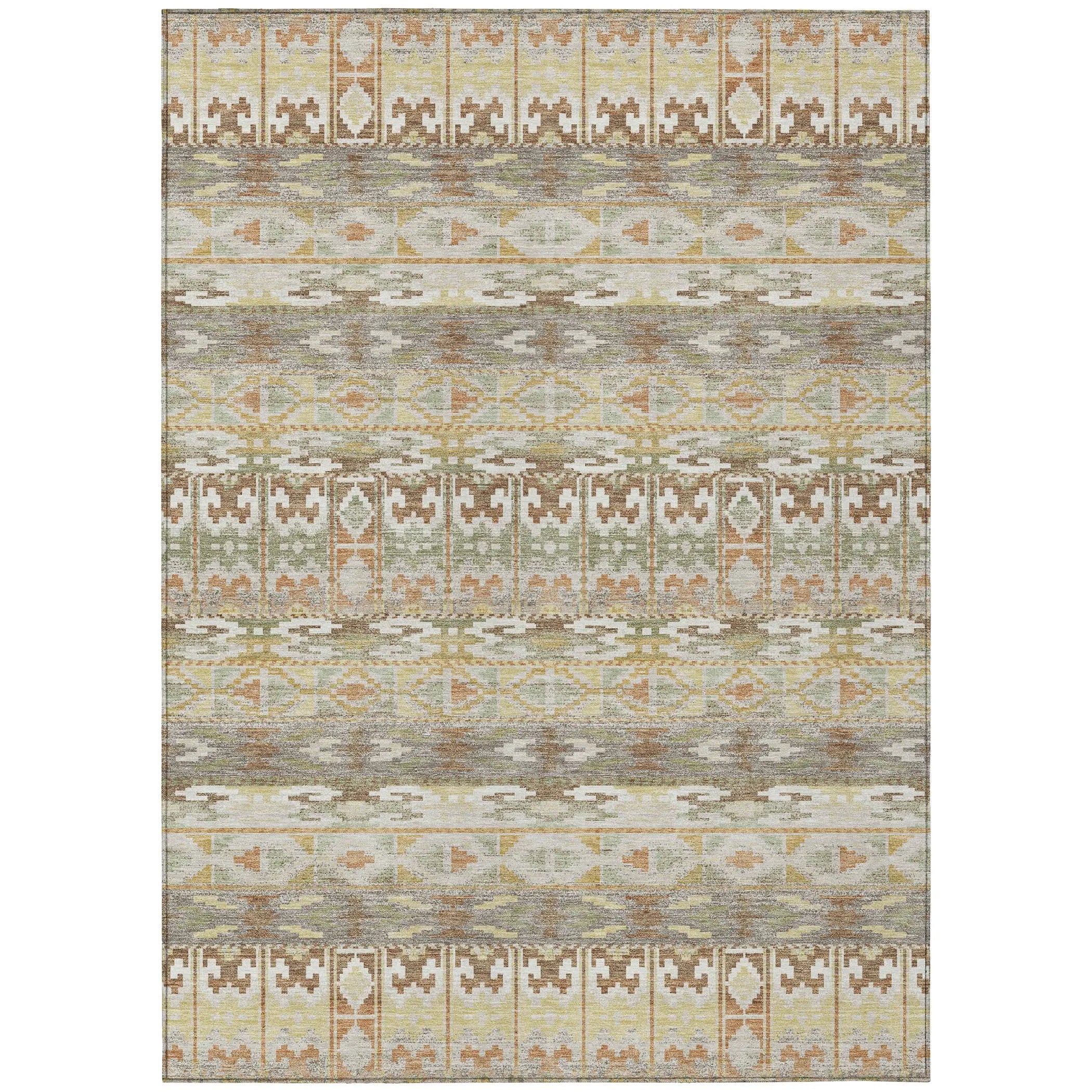 5' X 8' Linen And Ivory Geometric Washable Indoor Outdoor Area Rug Homeroots Outdoor
