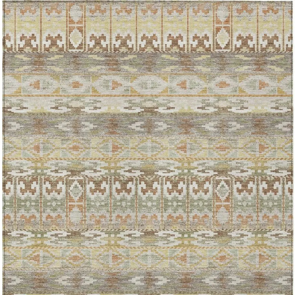 5' X 8' Linen And Ivory Geometric Washable Indoor Outdoor Area Rug Homeroots Outdoor