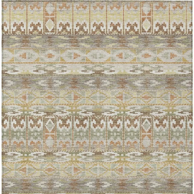 5' X 8' Linen And Ivory Geometric Washable Indoor Outdoor Area Rug Homeroots Outdoor