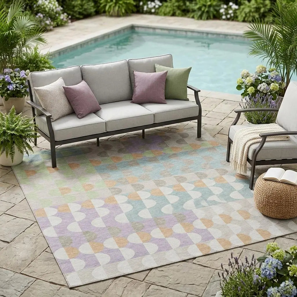 5' X 8' Linen And Ivory Geometric Washable Indoor Outdoor Area Rug Homeroots Outdoor