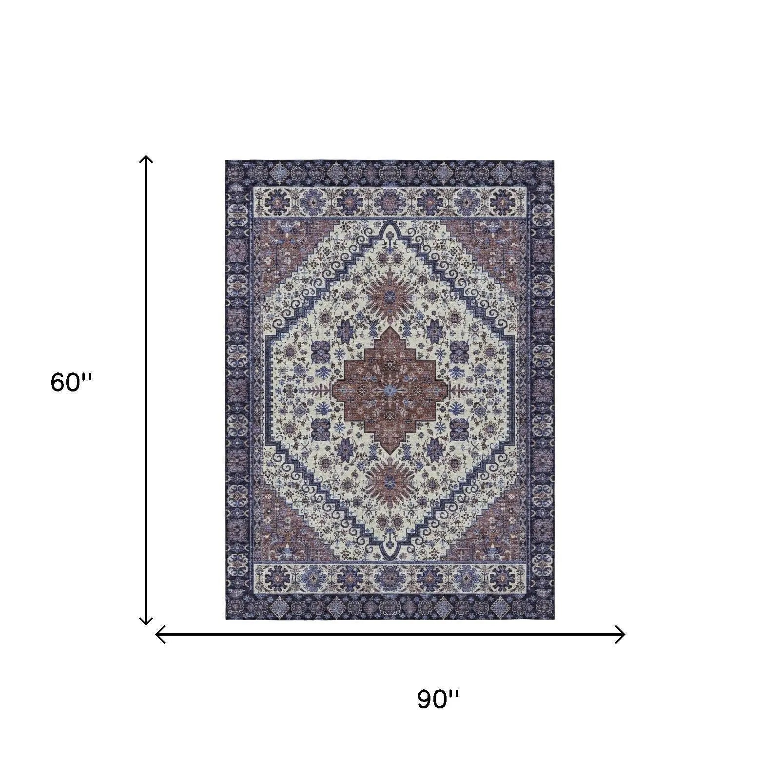 5' X 8' Linen And Ivory Oriental Washable Indoor Outdoor Area Rug Homeroots Outdoor