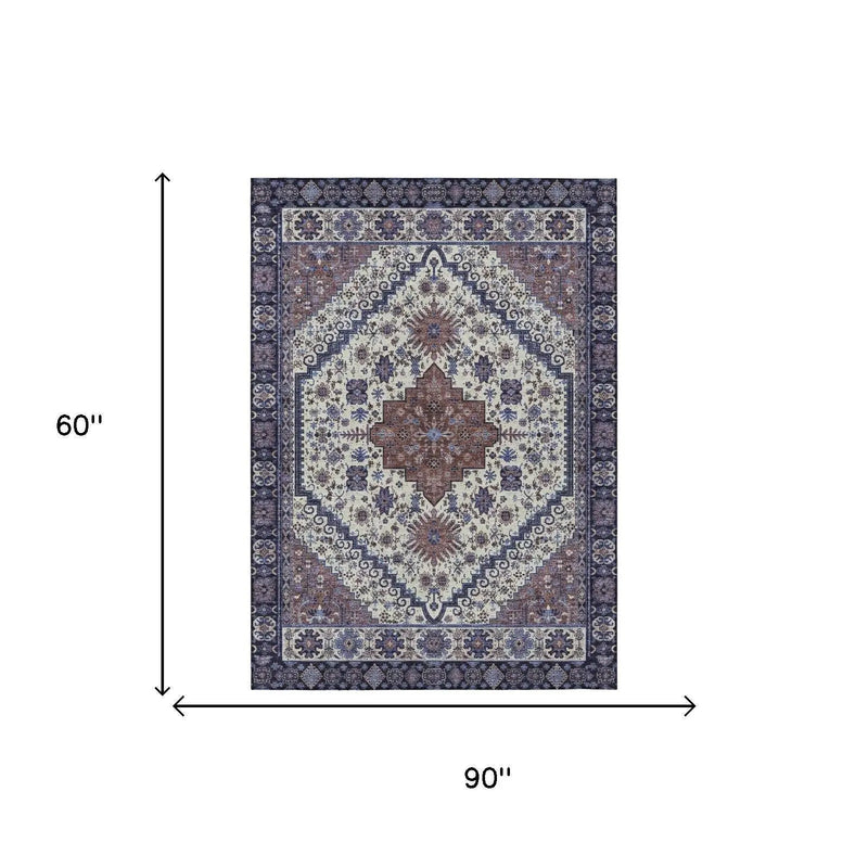 5' X 8' Linen And Ivory Oriental Washable Indoor Outdoor Area Rug Homeroots Outdoor