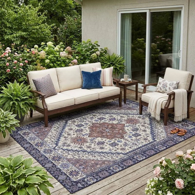 5' X 8' Linen And Ivory Oriental Washable Indoor Outdoor Area Rug Homeroots Outdoor