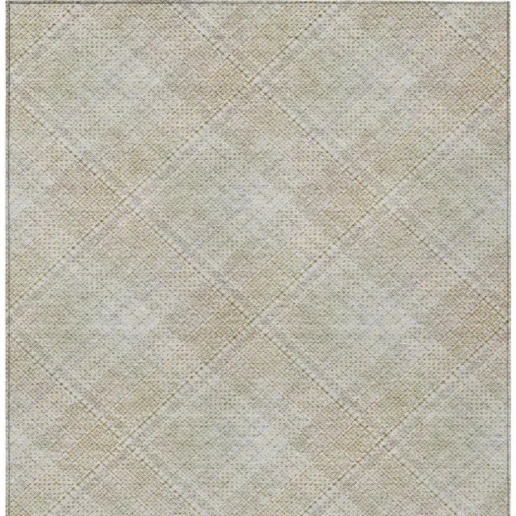 5' X 8' Linen And Ivory Plaid Washable Indoor Outdoor Area Rug Homeroots Outdoor