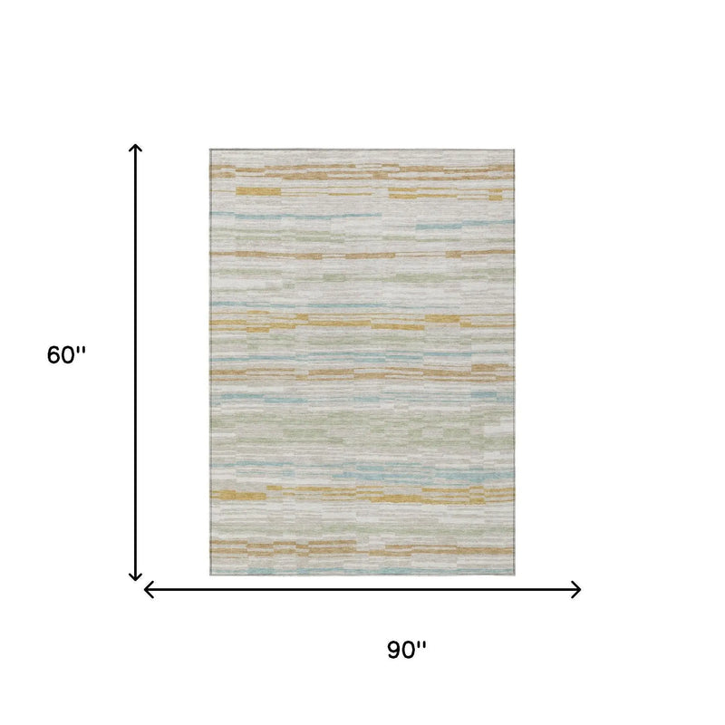 5' X 8' Linen And Ivory Striped Washable Indoor Outdoor Area Rug Homeroots Outdoor