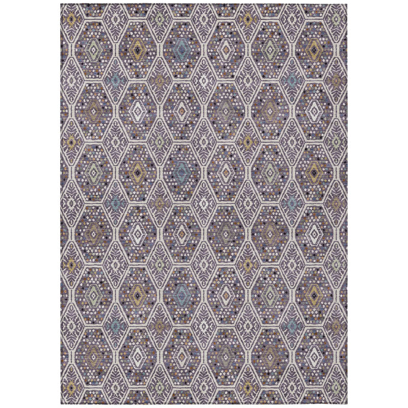 5' X 8' Linen And Plum Geometric Washable Indoor Outdoor Area Rug Homeroots Outdoor