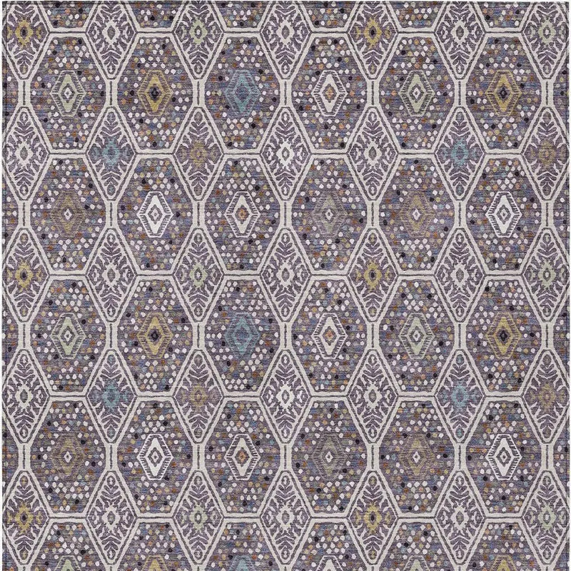 5' X 8' Linen And Plum Geometric Washable Indoor Outdoor Area Rug Homeroots Outdoor