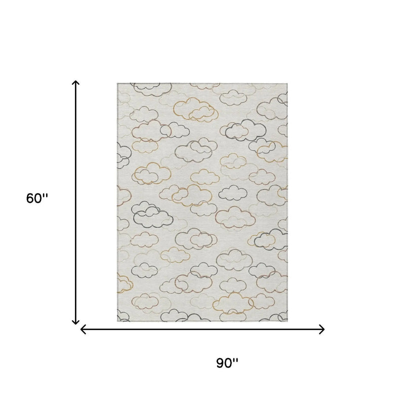 5' X 8' Linen And Wheat Abstract Washable Indoor Outdoor Area Rug Homeroots Outdoor