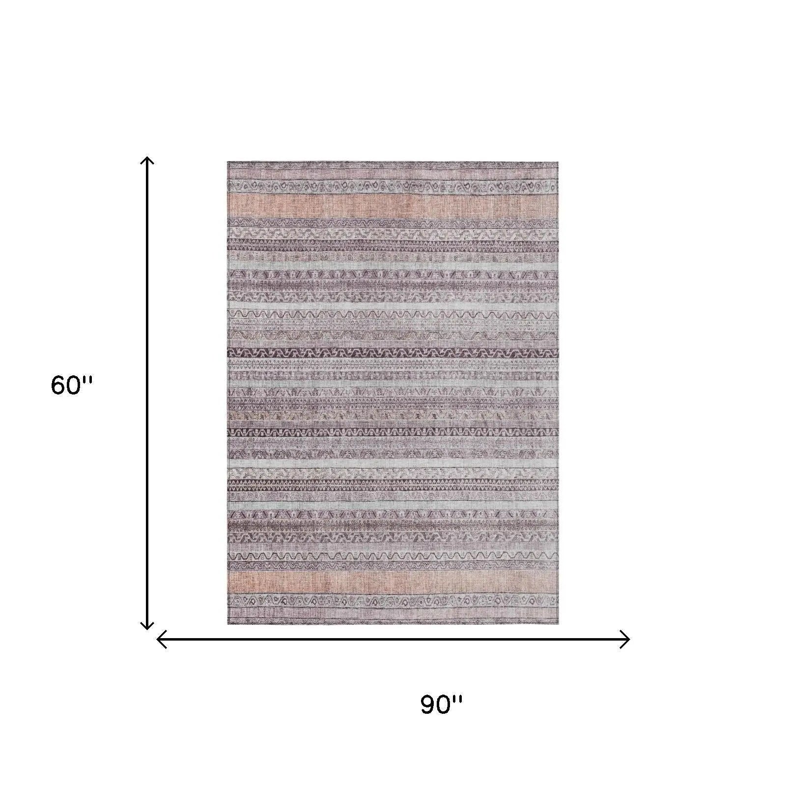 5' X 8' Mauve And Pink Striped Washable Indoor Outdoor Area Rug Homeroots Outdoor