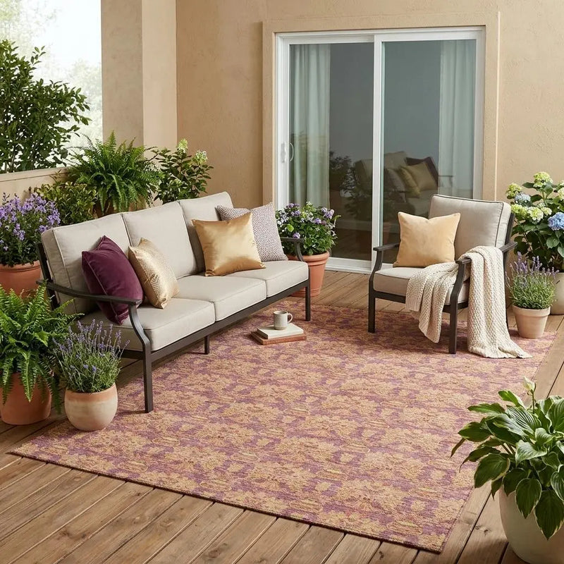 5' X 8' Mauve And Taupe Floral Washable Indoor Outdoor Area Rug Homeroots Outdoor