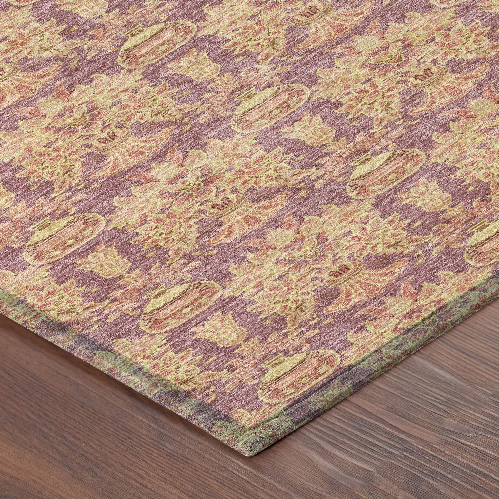 5' X 8' Mauve And Taupe Floral Washable Indoor Outdoor Area Rug Homeroots Outdoor