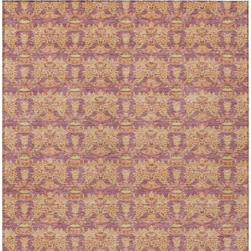 5' X 8' Mauve And Taupe Floral Washable Indoor Outdoor Area Rug Homeroots Outdoor