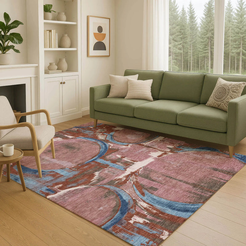 5' X 8' Merlot And Red Abstract Washable Indoor Outdoor Area Rug Homeroots Outdoor