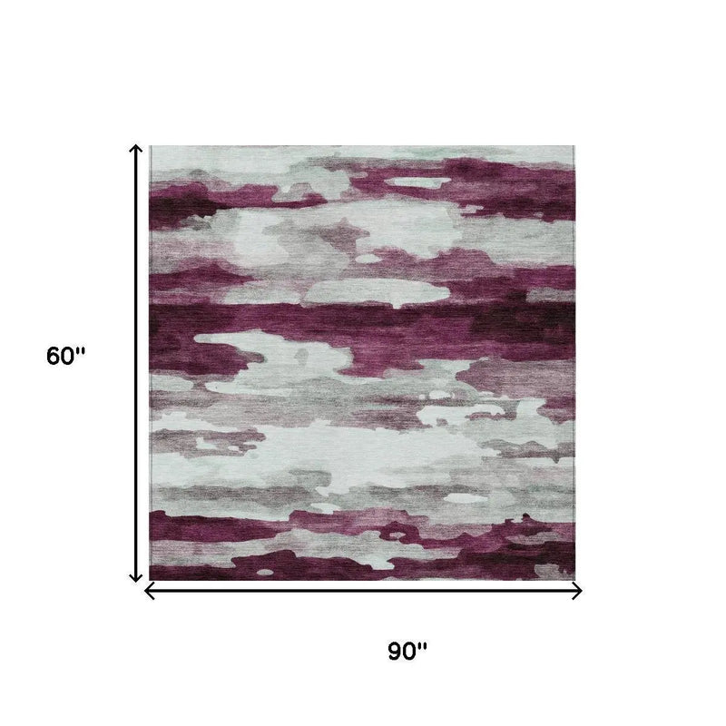 5' X 8' Merlot And Red Abstract Washable Indoor Outdoor Area Rug Homeroots Outdoor