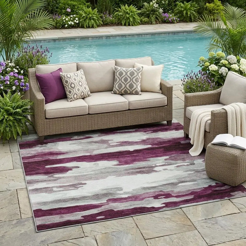 5' X 8' Merlot And Red Abstract Washable Indoor Outdoor Area Rug Homeroots Outdoor