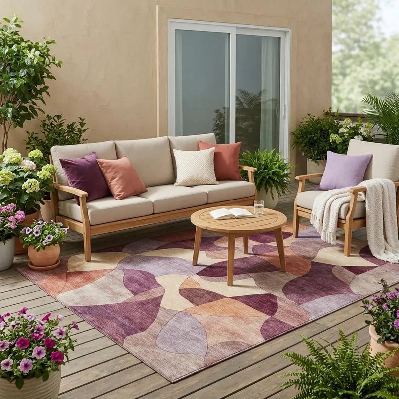 5' X 8' Merlot And Red Abstract Washable Indoor Outdoor Area Rug Homeroots Outdoor