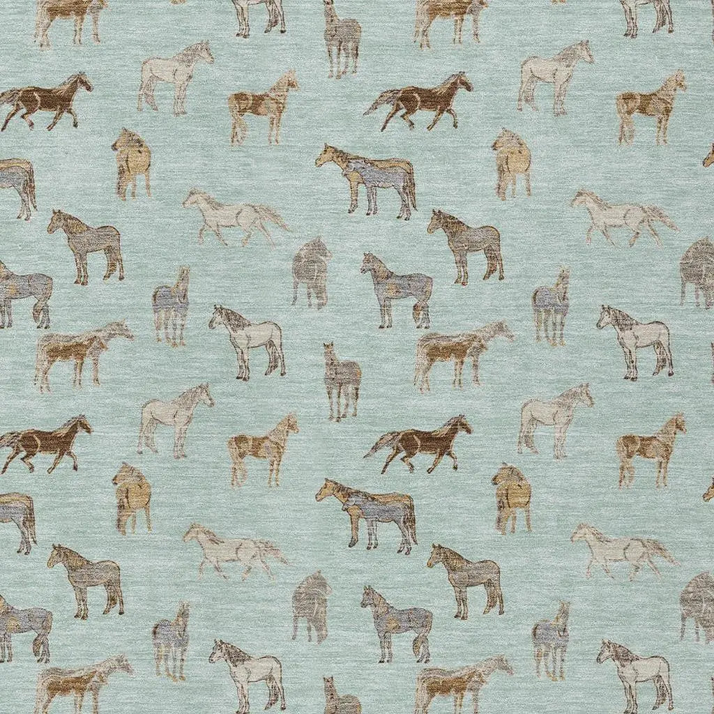 5' X 8' Mint Green And Beige Horse Washable Indoor Outdoor Area Rug Homeroots Outdoor