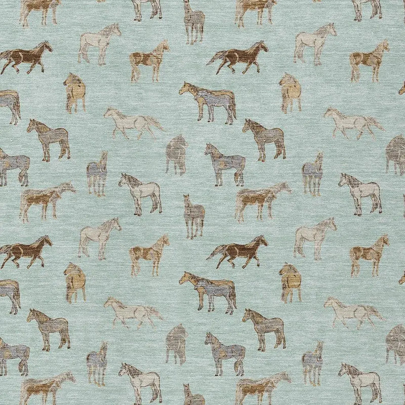 5' X 8' Mint Green And Beige Horse Washable Indoor Outdoor Area Rug Homeroots Outdoor