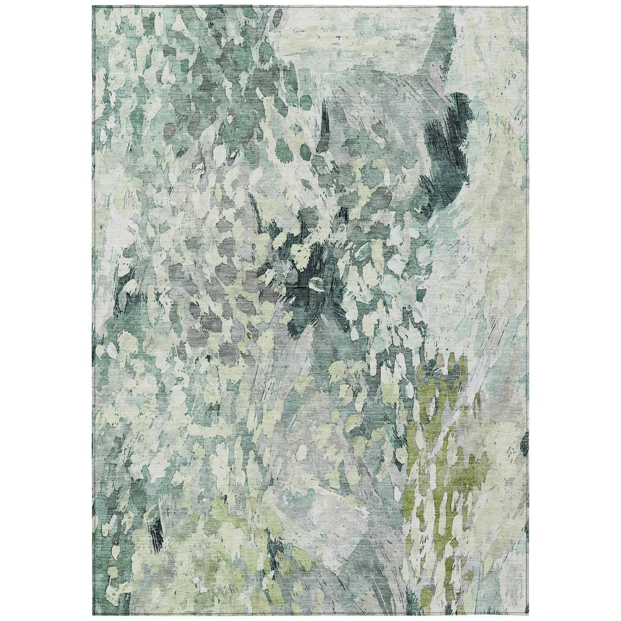 5' X 8' Mint Green And Green Abstract Washable Indoor Outdoor Area Rug Homeroots Outdoor