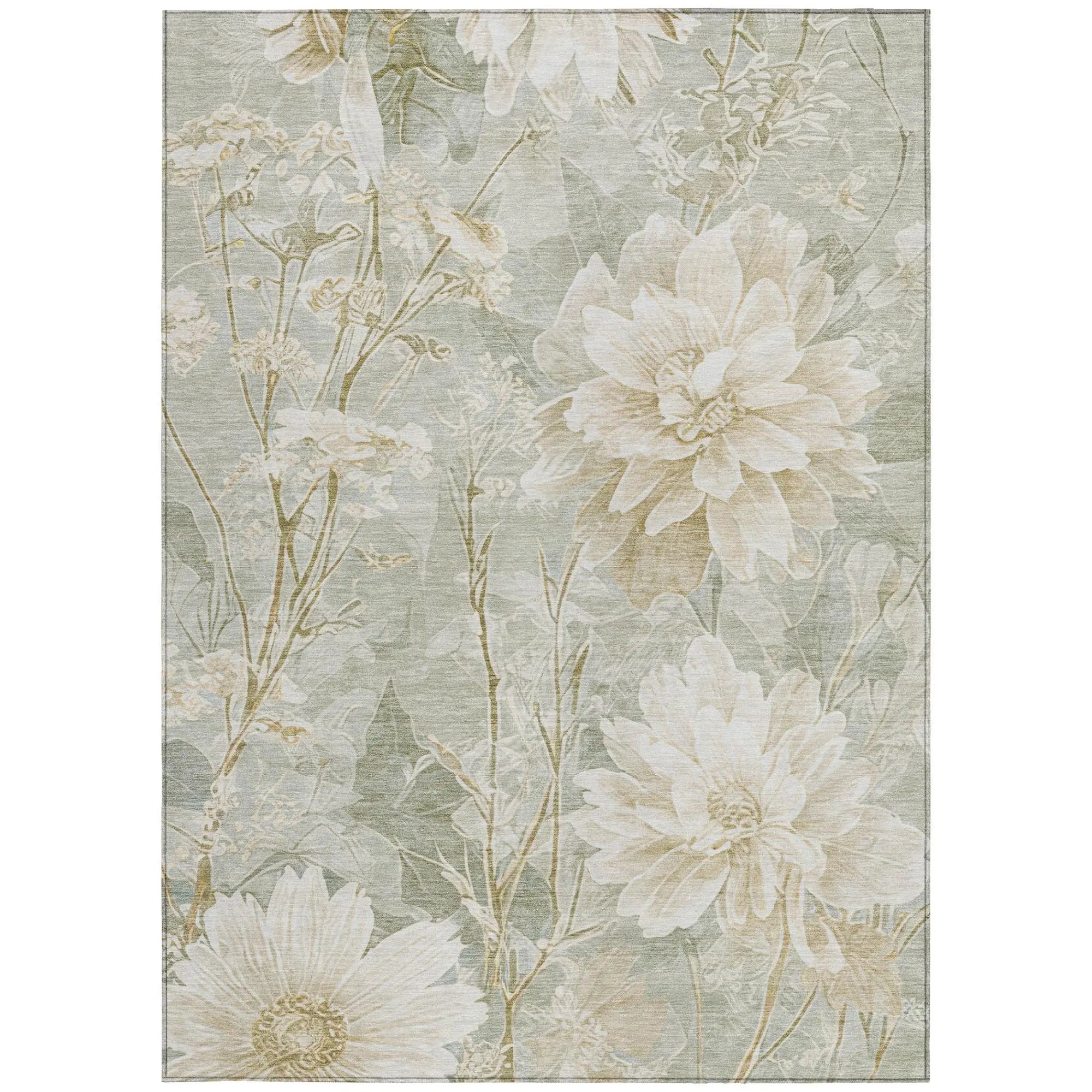 5' X 8' Mint Green And Green Floral Washable Indoor Outdoor Area Rug Homeroots Outdoor