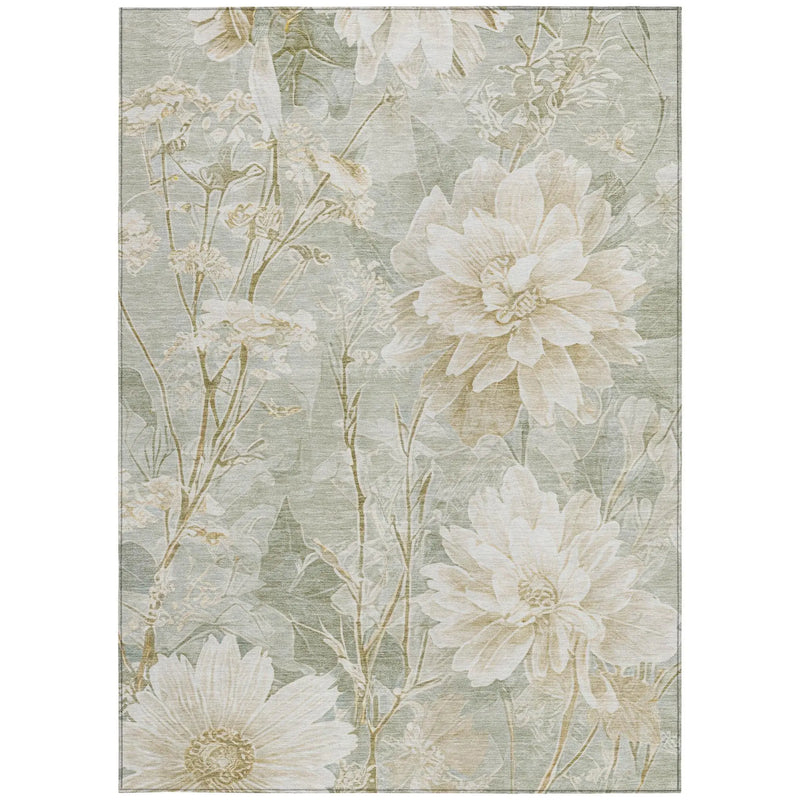 5' X 8' Mint Green And Green Floral Washable Indoor Outdoor Area Rug Homeroots Outdoor