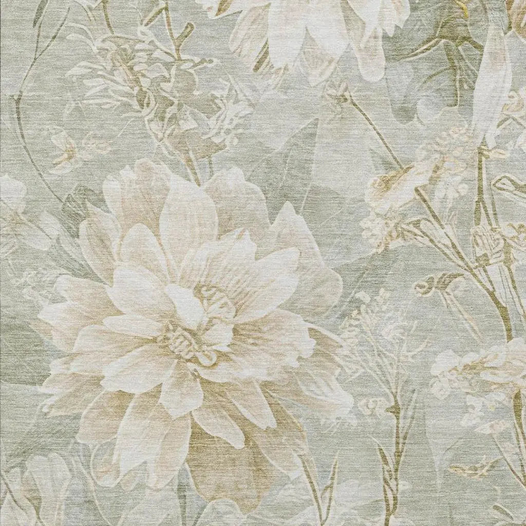 5' X 8' Mint Green And Green Floral Washable Indoor Outdoor Area Rug Homeroots Outdoor