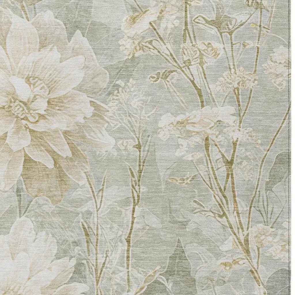 5' X 8' Mint Green And Green Floral Washable Indoor Outdoor Area Rug Homeroots Outdoor