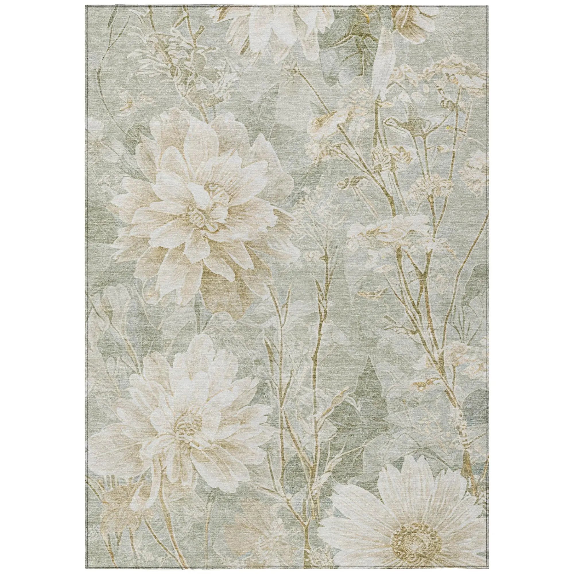 5' X 8' Mint Green And Green Floral Washable Indoor Outdoor Area Rug Homeroots Outdoor