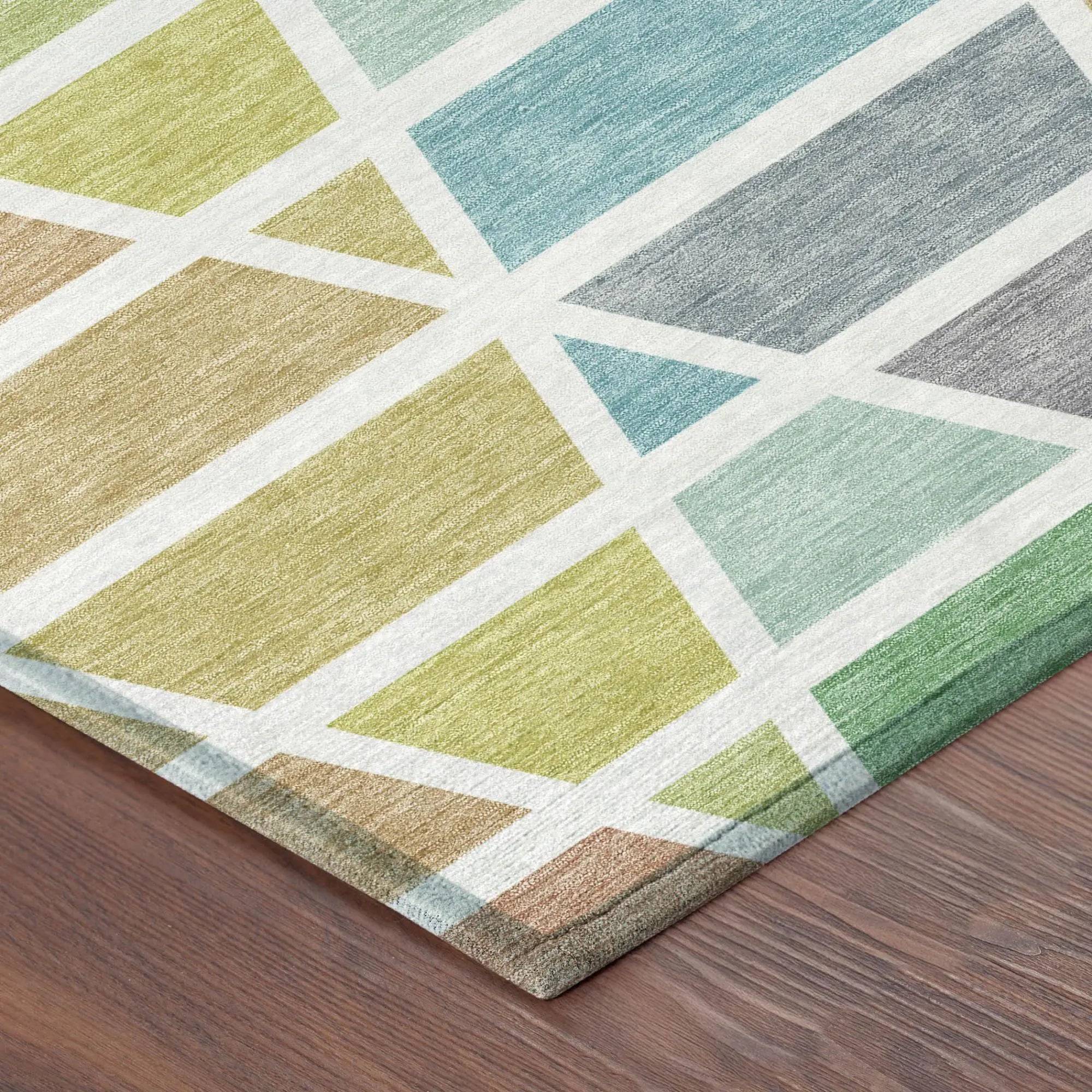 5' X 8' Mint Green And Green Geometric Washable Indoor Outdoor Area Rug Homeroots Outdoor
