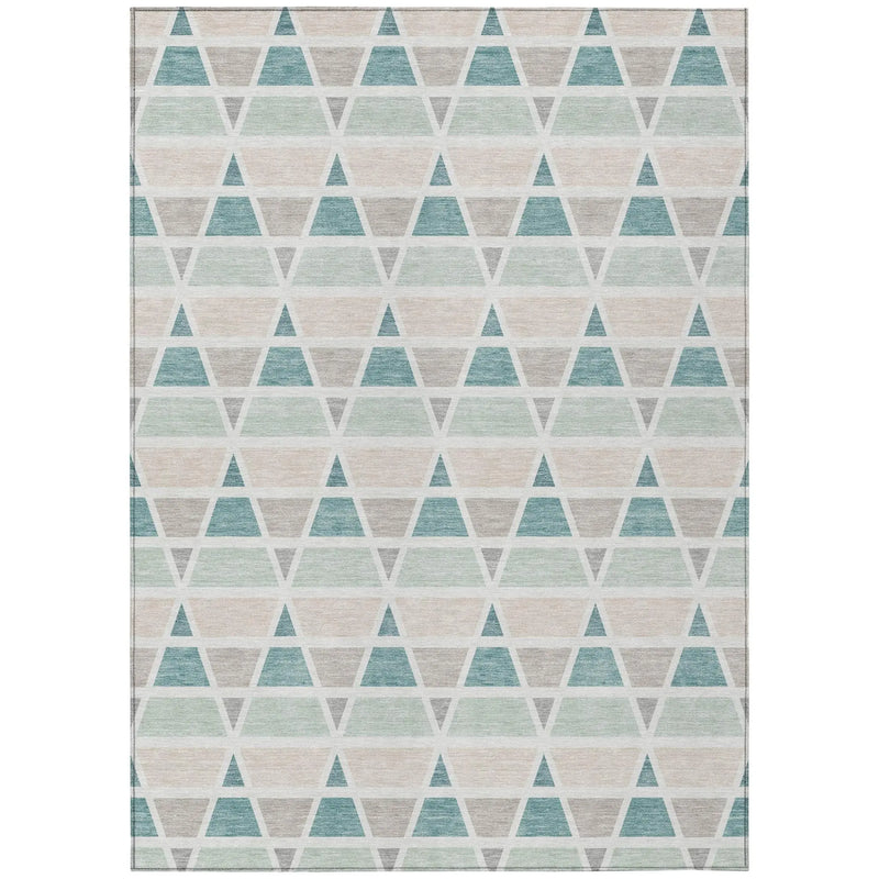 5' X 8' Mint Green And Green Geometric Washable Indoor Outdoor Area Rug Homeroots Outdoor