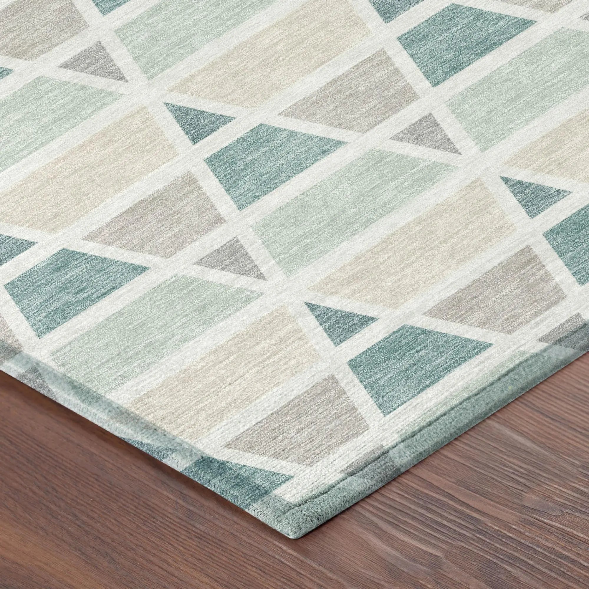 5' X 8' Mint Green And Green Geometric Washable Indoor Outdoor Area Rug Homeroots Outdoor