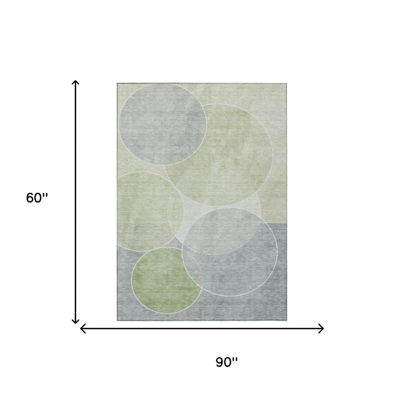 5' X 8' Mint Green And Green Geometric Washable Indoor Outdoor Area Rug Homeroots Outdoor