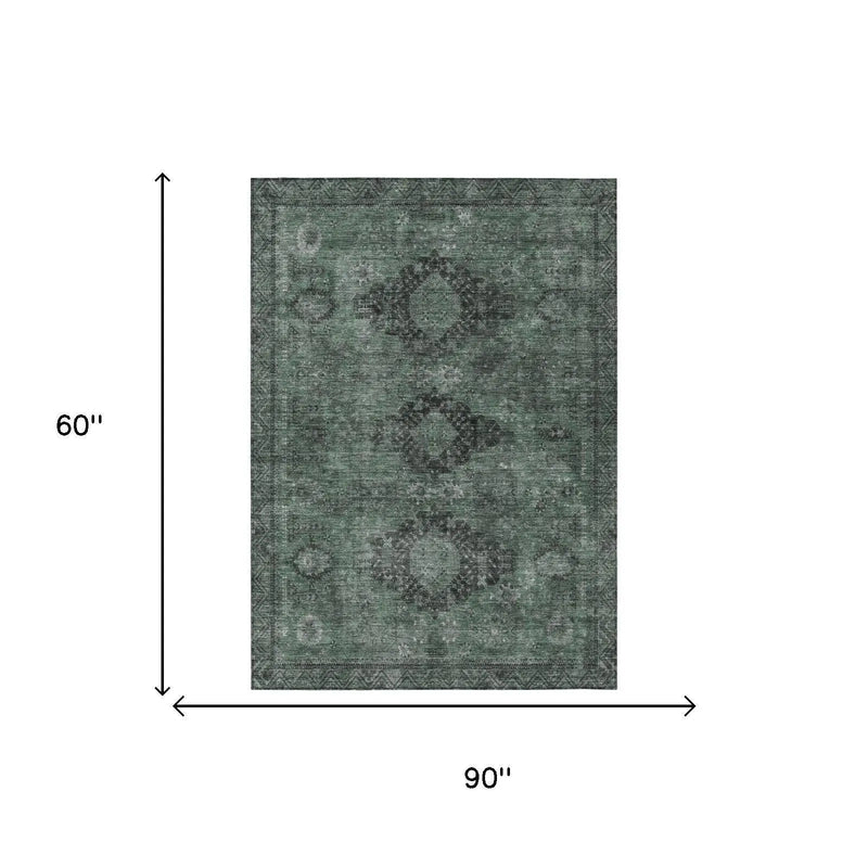 5' X 8' Mint Green And Green Oriental Washable Indoor Outdoor Area Rug Homeroots Outdoor