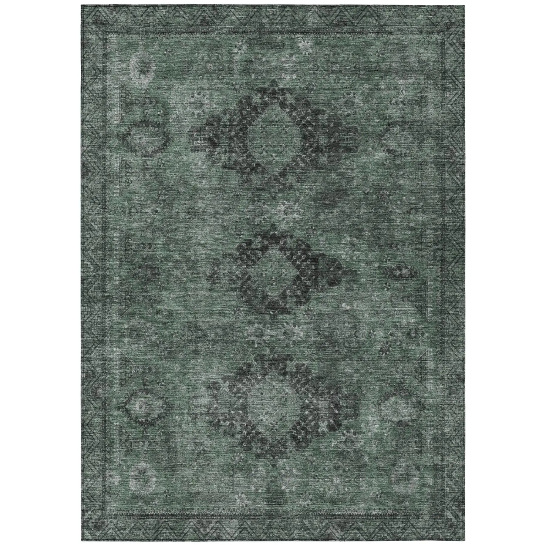 5' X 8' Mint Green And Green Oriental Washable Indoor Outdoor Area Rug Homeroots Outdoor