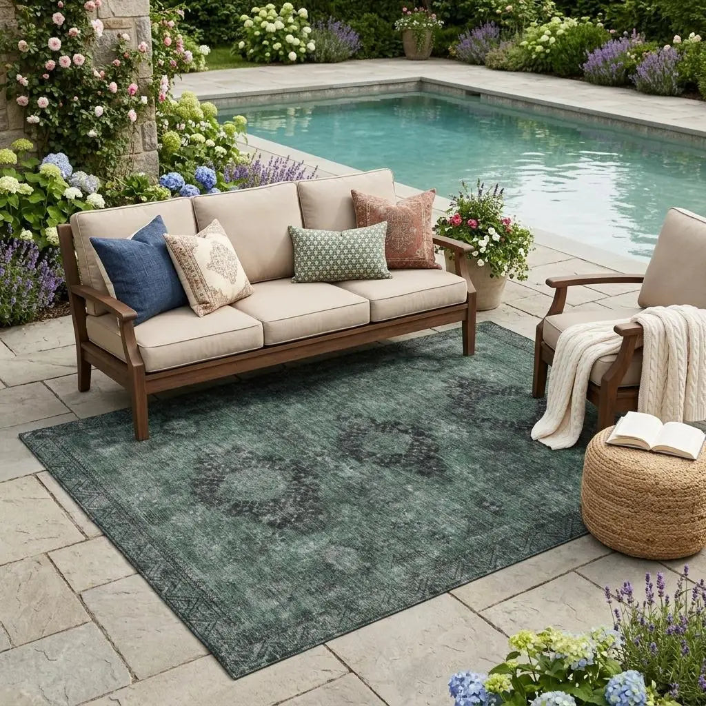 5' X 8' Mint Green And Green Oriental Washable Indoor Outdoor Area Rug Homeroots Outdoor