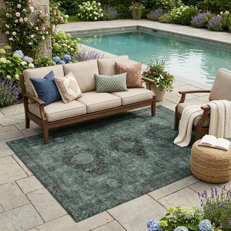 5' X 8' Mint Green And Green Oriental Washable Indoor Outdoor Area Rug Homeroots Outdoor