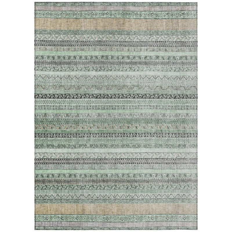 5' X 8' Mint Green And Green Striped Washable Indoor Outdoor Area Rug Homeroots Outdoor