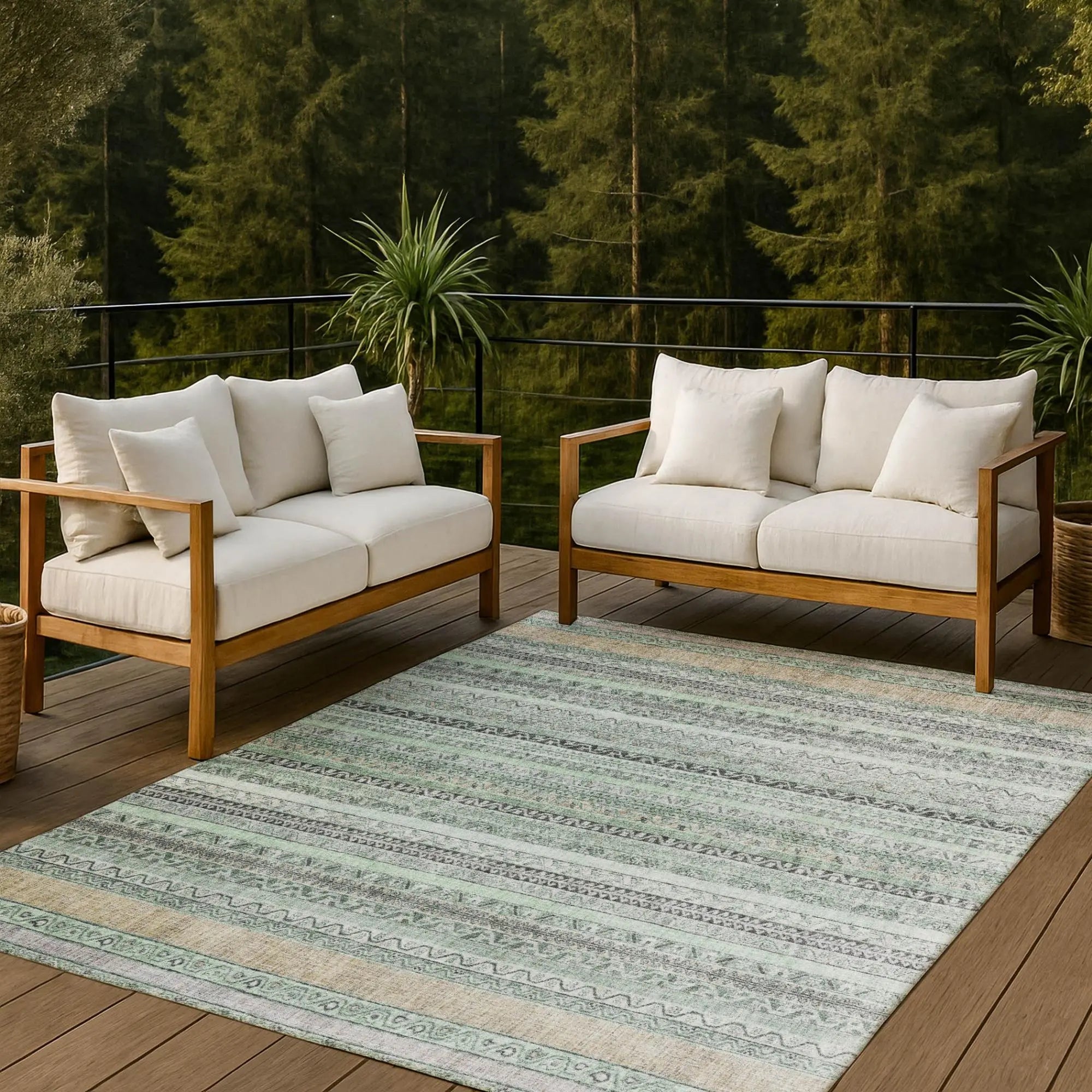 5' X 8' Mint Green And Green Striped Washable Indoor Outdoor Area Rug Homeroots Outdoor