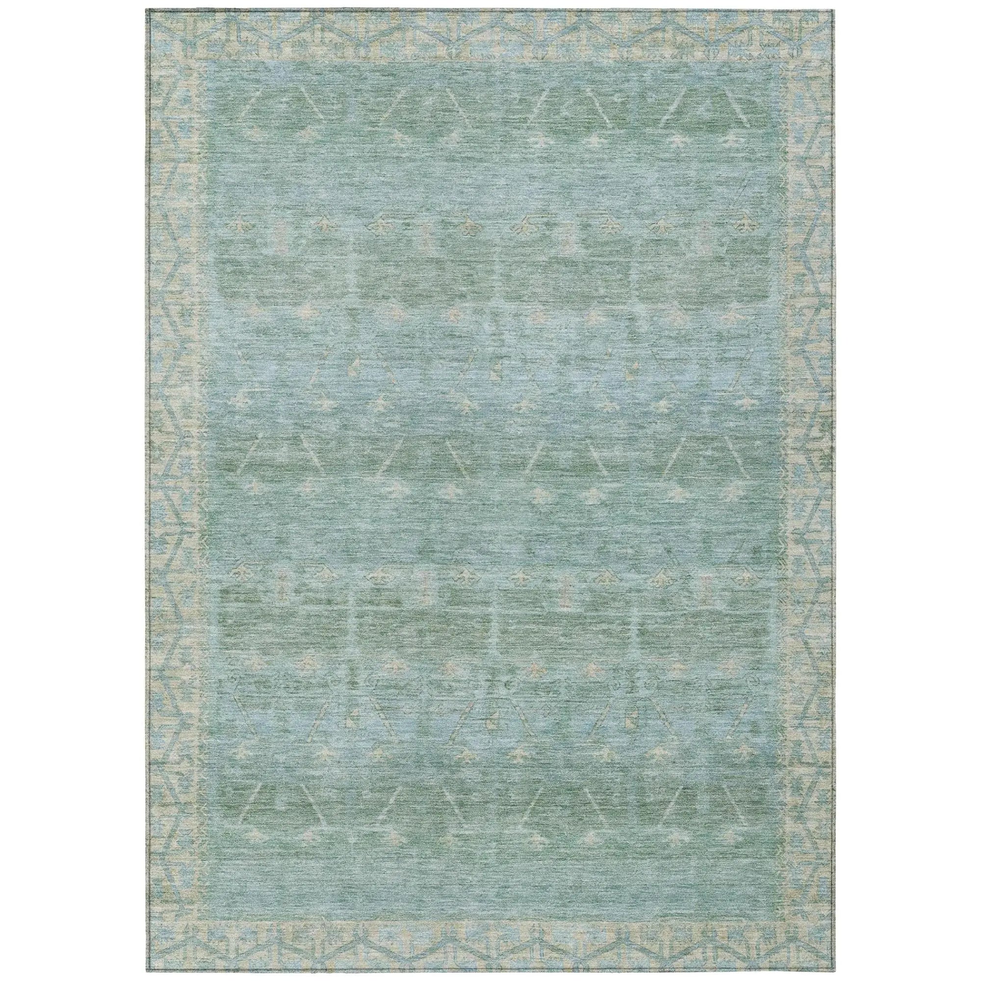 5' X 8' Mint Green And Green Tribal Washable Indoor Outdoor Area Rug Homeroots Outdoor